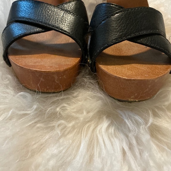 Tory Burch Risley Black Leather Wood Wedge Platform Sandal Size 9 GUC - Picture 2 of 16